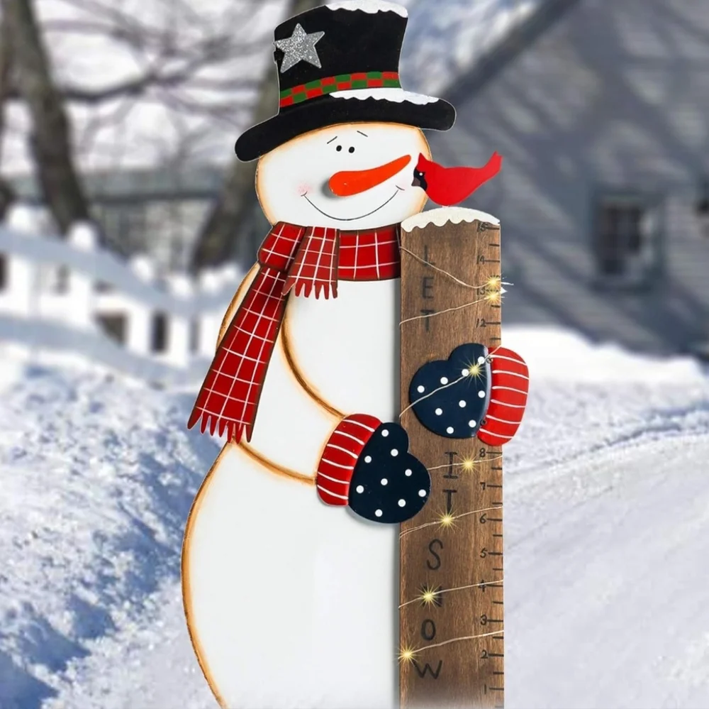 Solar Lighted Snowman Snow Gauge Garden Stake